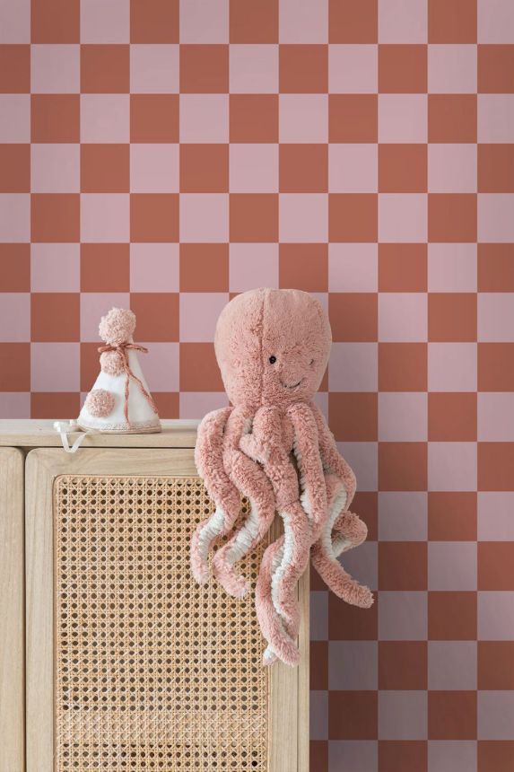 Tapete mit Schachbrettmuster, rot-braun, rosa, 131419, Color Pop, Esta Home