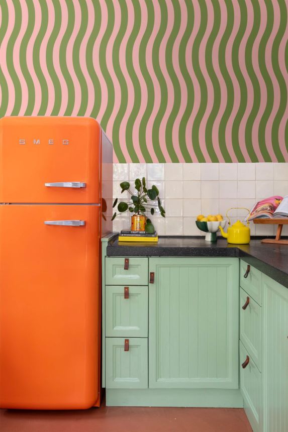 Tapete mit gewellten Streifen, grün-rosa, 131610, Color Pop, Esta Home