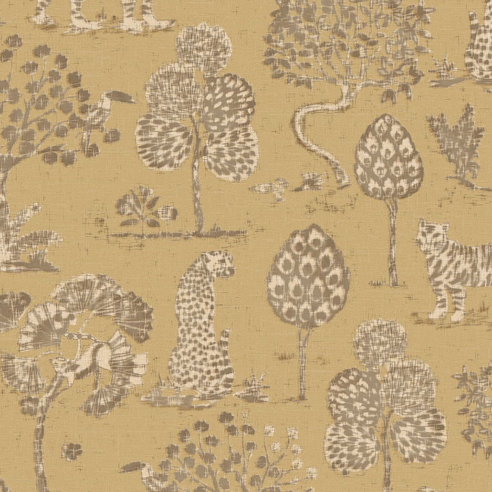 Ocker Vliestapete mit Bäumen, Tigern und Leoparden 317314, Oasis, Eijffinger