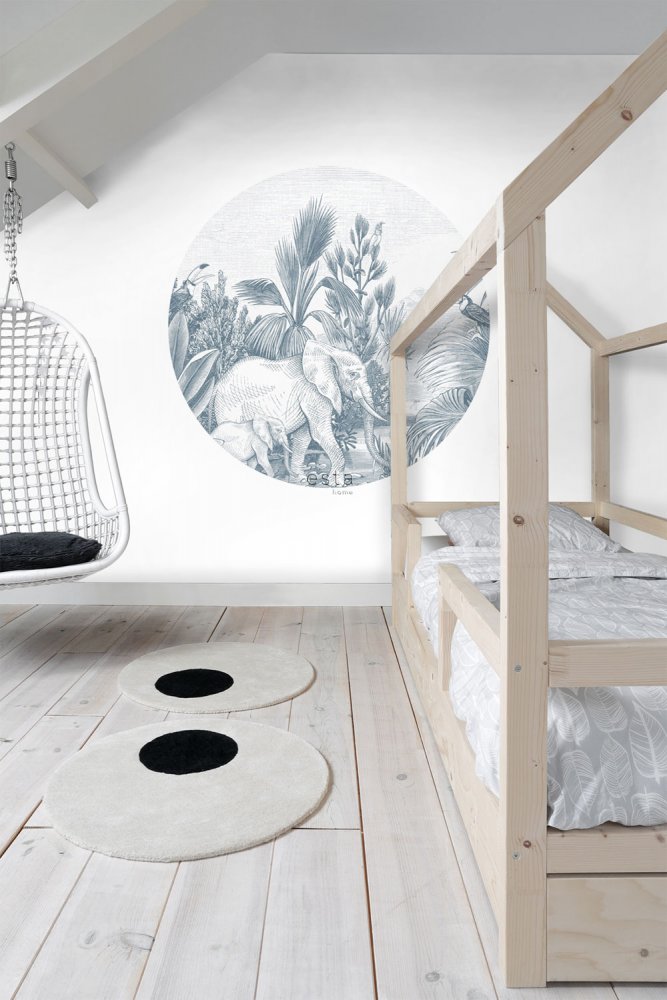 Selbstklebende kreisförmige Tapete Dschungel, Elefanten 159089, Durchmesser 140 cm, Forest Friends, Esta