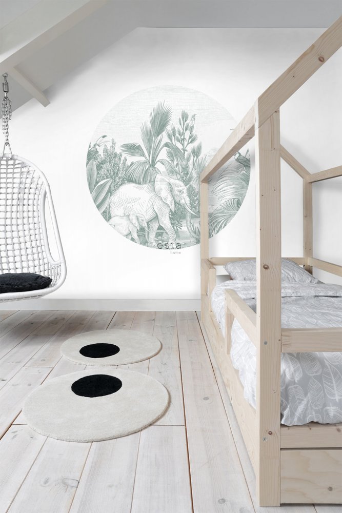 Selbstklebende kreisförmige Tapete Dschungel, Elefanten 159087, Durchmesser 140 cm, Forest Friends, Esta