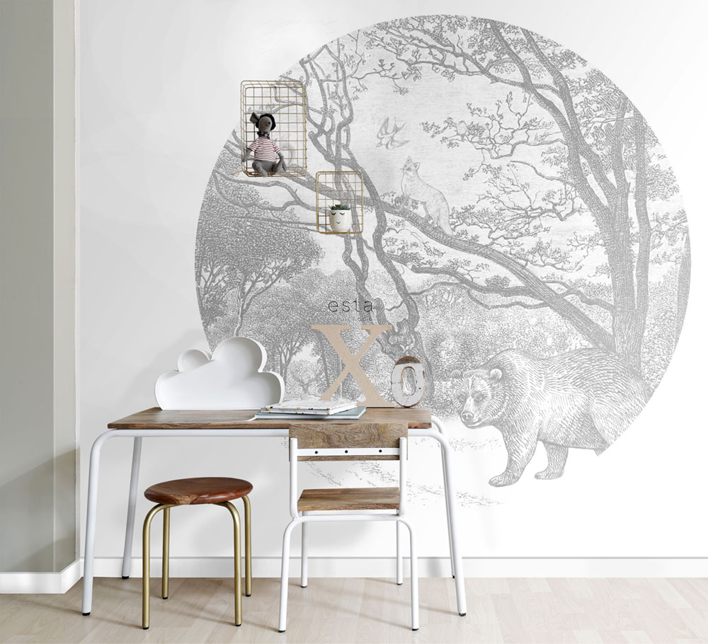 Selbstklebende kreisförmige Tapete Waldtiere, Wald 159083, Durchmesser 140 cm, Forest Friends, Esta