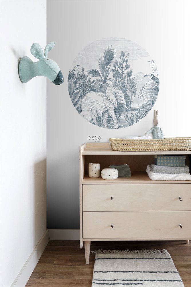 Selbstklebende kreisförmige Tapete Dschungel, Elefanten 159078, Durchmesser 70 cm, Forest Friends, Esta