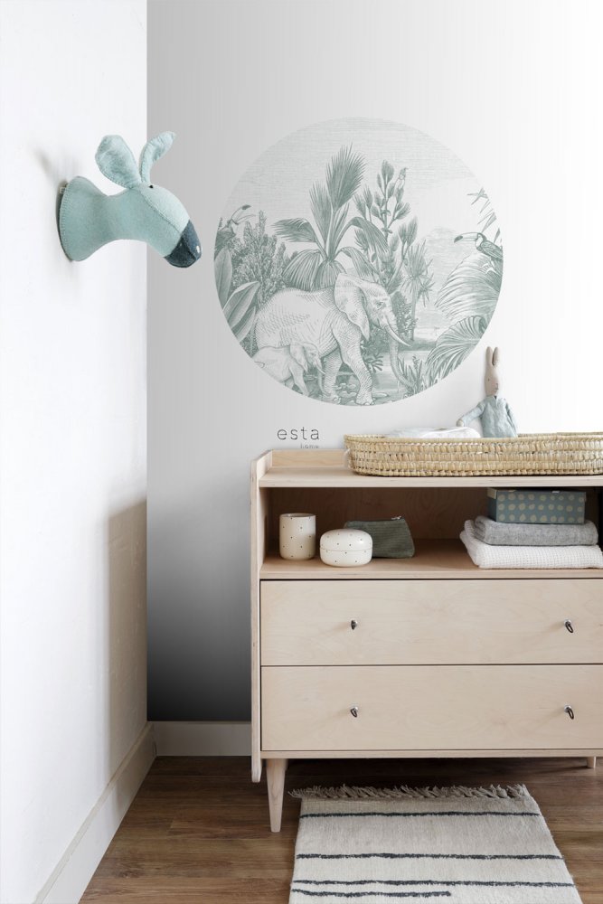 Selbstklebende kreisförmige Tapete Dschungel, Elefanten 159076, Durchmesser 70 cm, Forest Friends, Esta