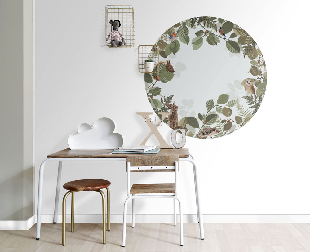 Selbstklebende kreisförmige Tapete Waldtiere 159069, Durchmesser 70 cm, Forest Friends, Esta