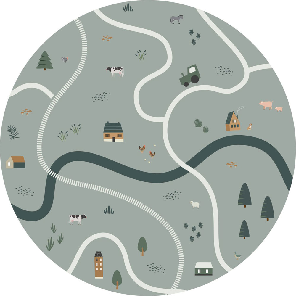 Selbstklebende kreisförmige Tapete Bauernhof, Straßen, Traktoren 159068, Durchmesser 70 cm, Forest Friends, Esta