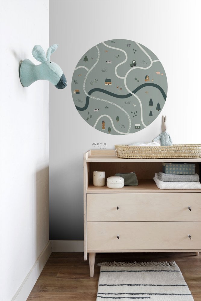 Selbstklebende kreisförmige Tapete Bauernhof, Straßen, Traktoren 159068, Durchmesser 70 cm, Forest Friends, Esta