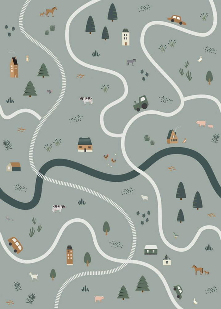 Wandbilder Bauernhof, Straßen, Traktoren 159056, 200 x 279 cm, Forest Friends, Esta