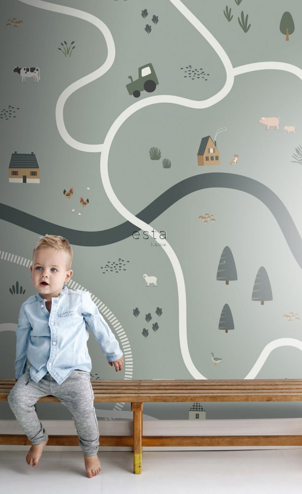 Wandbilder Bauernhof, Straßen, Traktoren 159056, 200 x 279 cm, Forest Friends, Esta