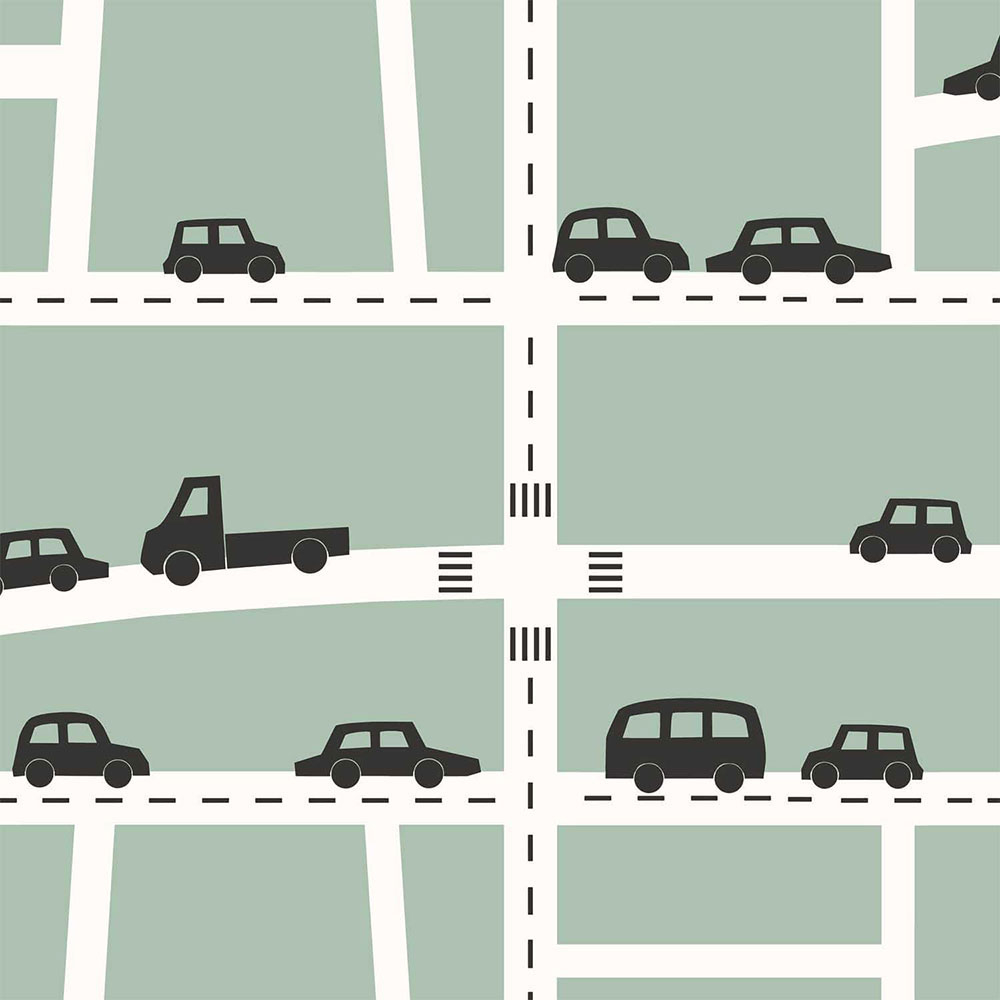 Grüne Vliestapete für Jungen Autos, Straßen 139283, Forest Friends, Esta