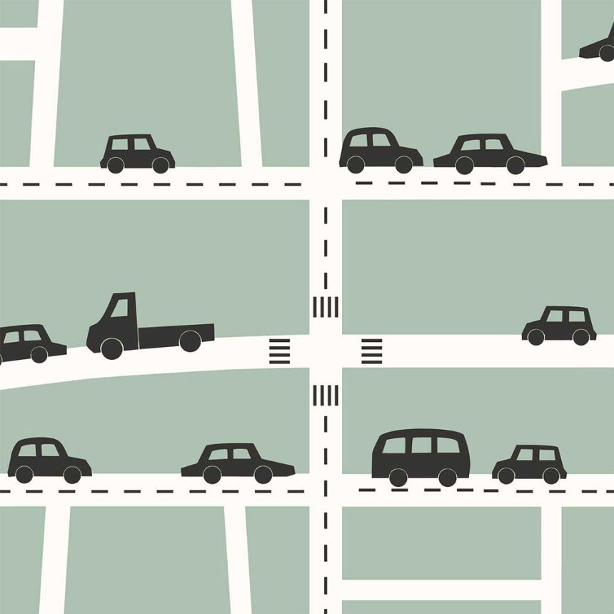 Grüne Vliestapete für Jungen Autos, Straßen 139283, Forest Friends, Esta