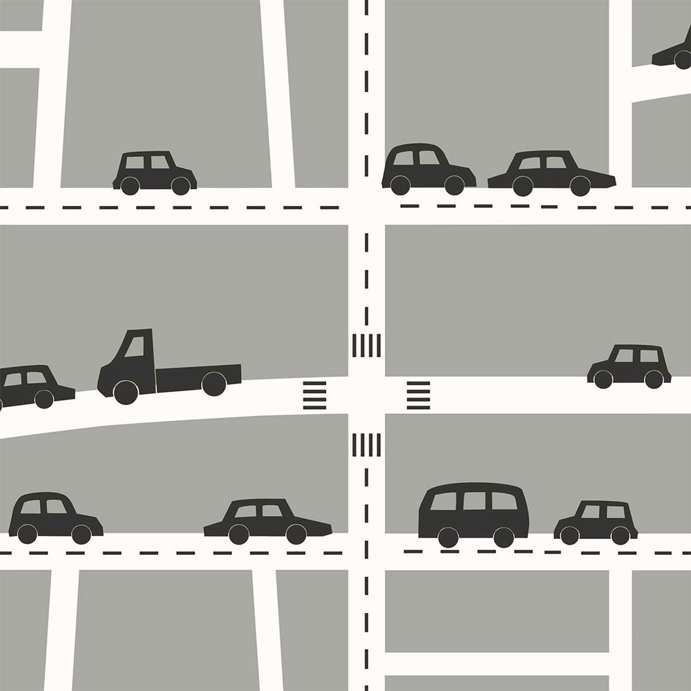 Graue Vliestapete für Jungen Autos, Straßen 139282, Forest Friends, Esta