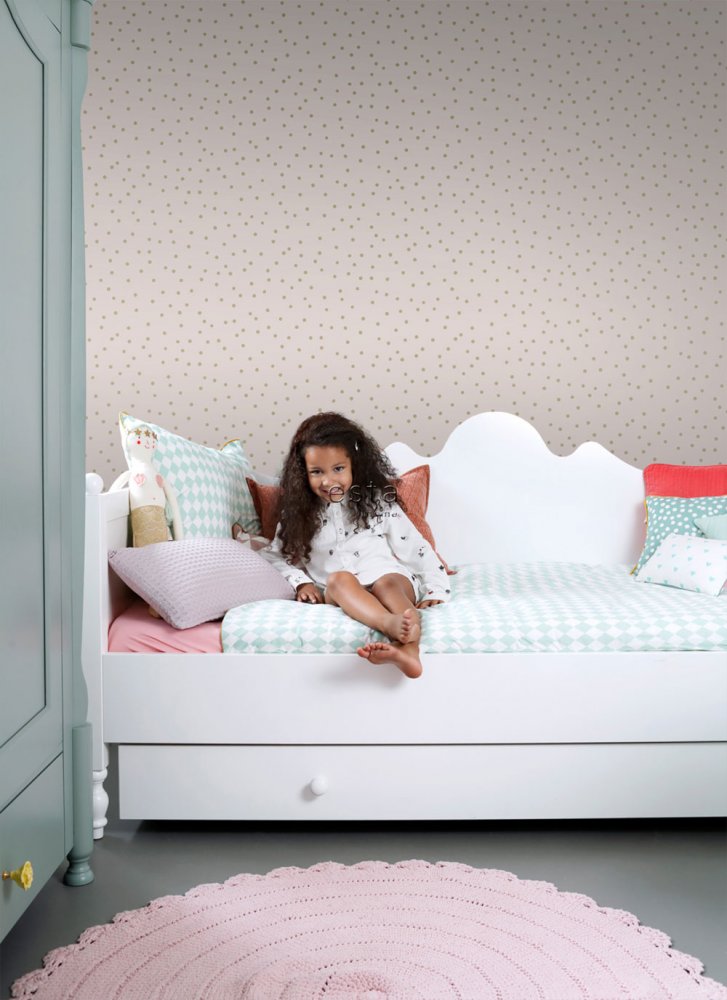 Altrosa Vliestapete für die Wand, goldene Punkte 139274, Forest Friends, Esta