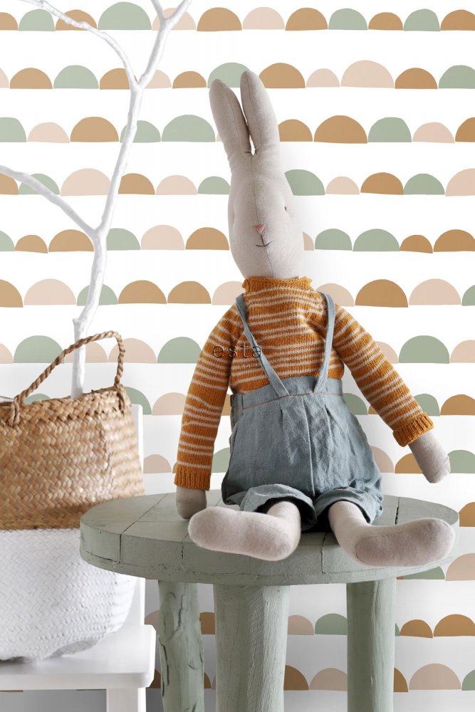 Vliestapete weiß, farbige Halbkugeln 139267, Forest Friends, Esta