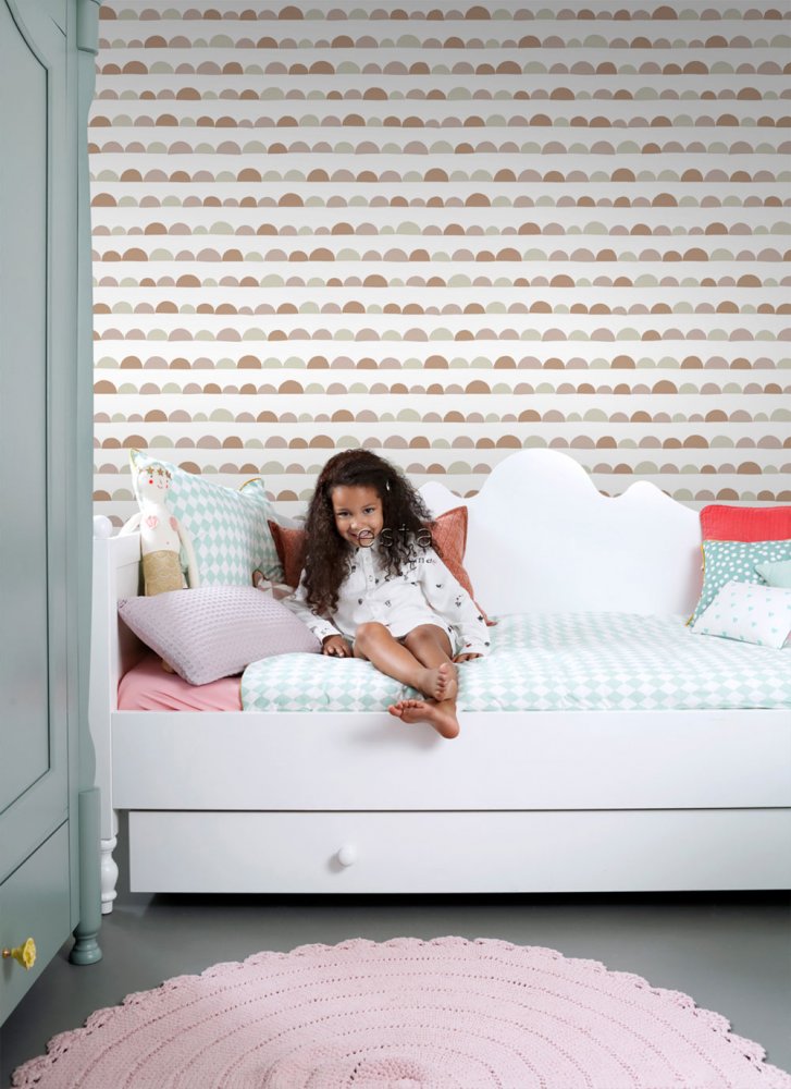 Vliestapete weiß, farbige Halbkugeln 139266, Forest Friends, Esta