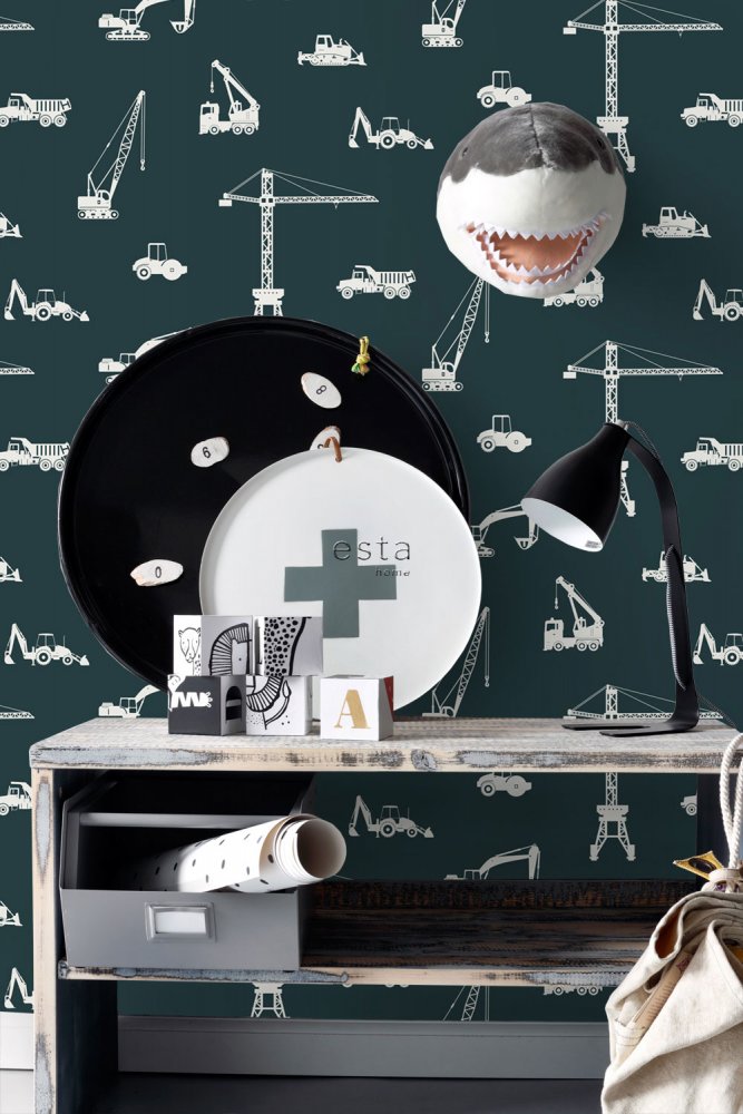 Vliestapete für Jungen Autos, Bagger, Kräne, Traktoren 139265, Forest Friends, Esta