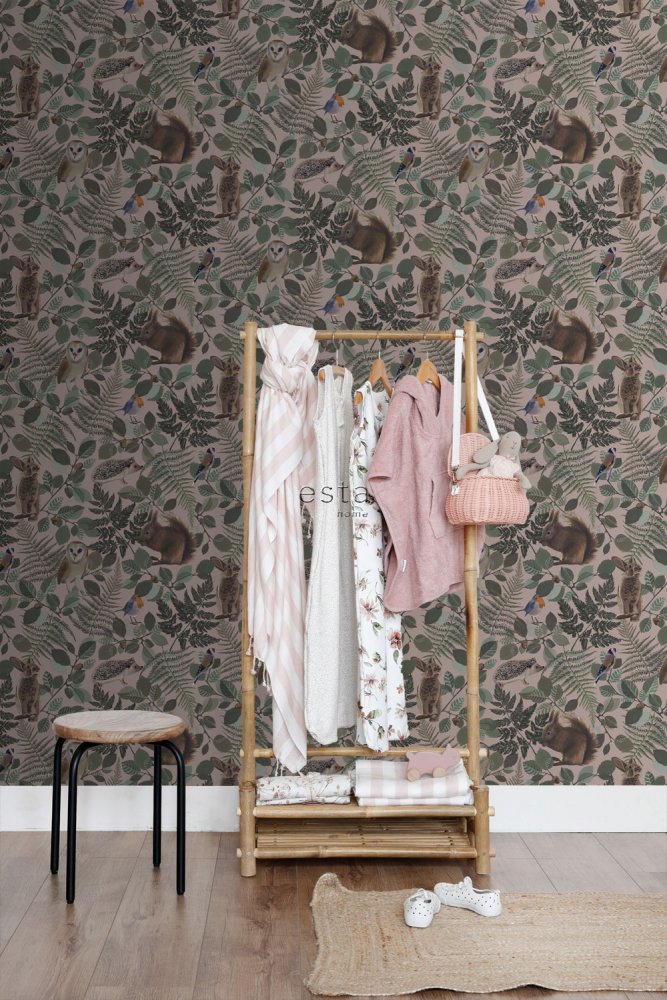 Altrosa Vlies Kindertapete für die Wand mit Waldtieren 139252, Forest Friends, Esta