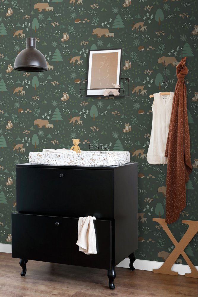 Graue Vliestapete für Kinder Tiere im Wald 139249, Forest Friends, Esta