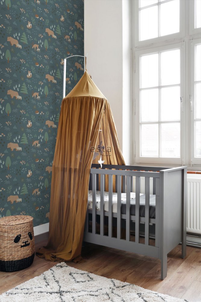 Blaue Vliestapete für Kinder Tiere im Wald 139248, Forest Friends, Esta