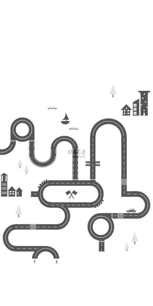 Schwarz-weiße Vliestapete für die Wand Straße 158836, 1,395 x 2,79 m, Little Bandits, Esta