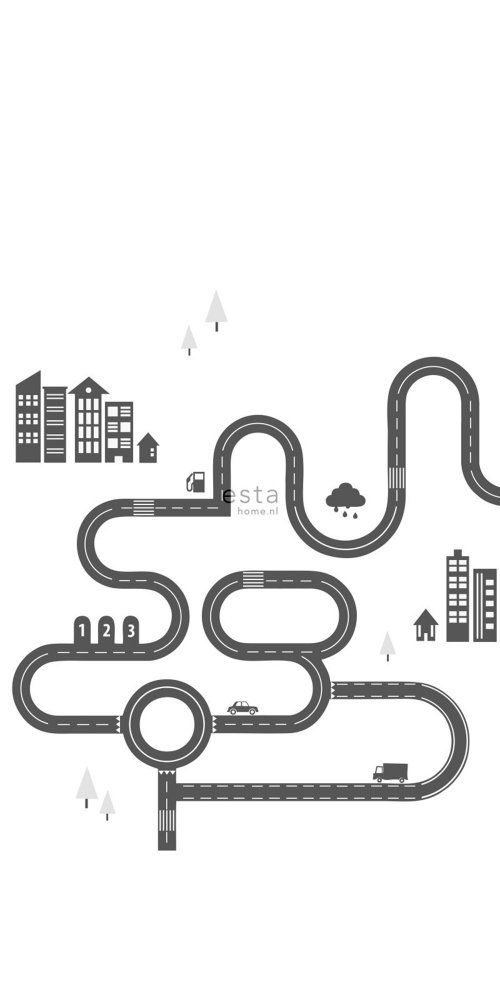 Schwarz-weiße Vliestapete für die Wand Straße 158835, 1,395 x 2,79 m, Little Bandits, Esta