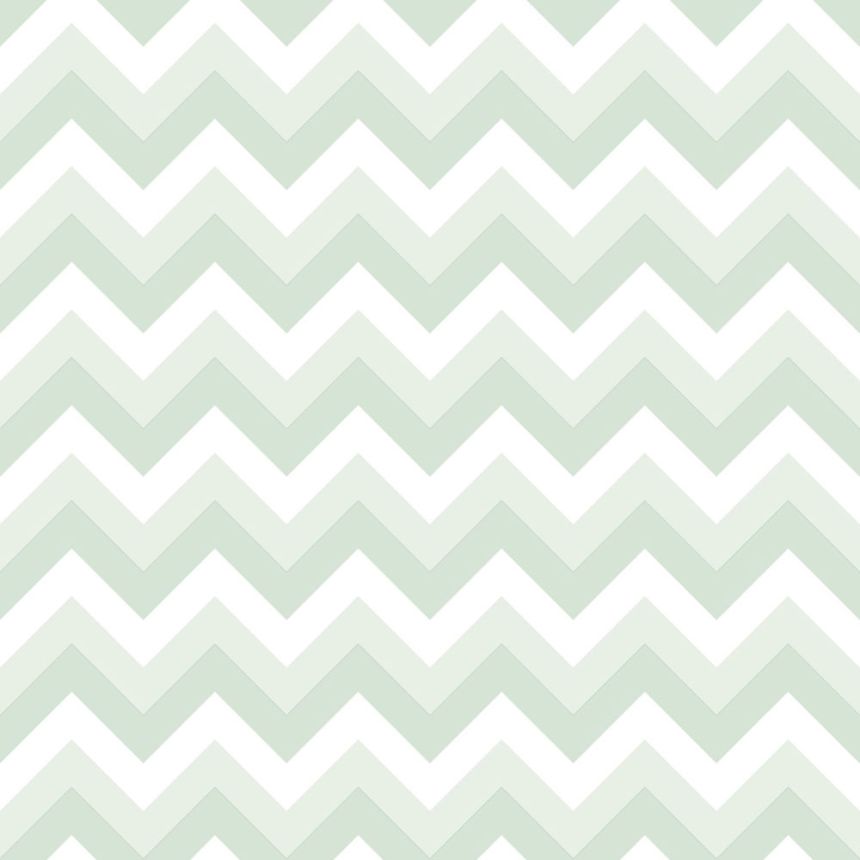 Weiß-grüne Vliestapete für die Wand, geometrisches Zick-Zack-Muster 128858, Little Bandits, Esta