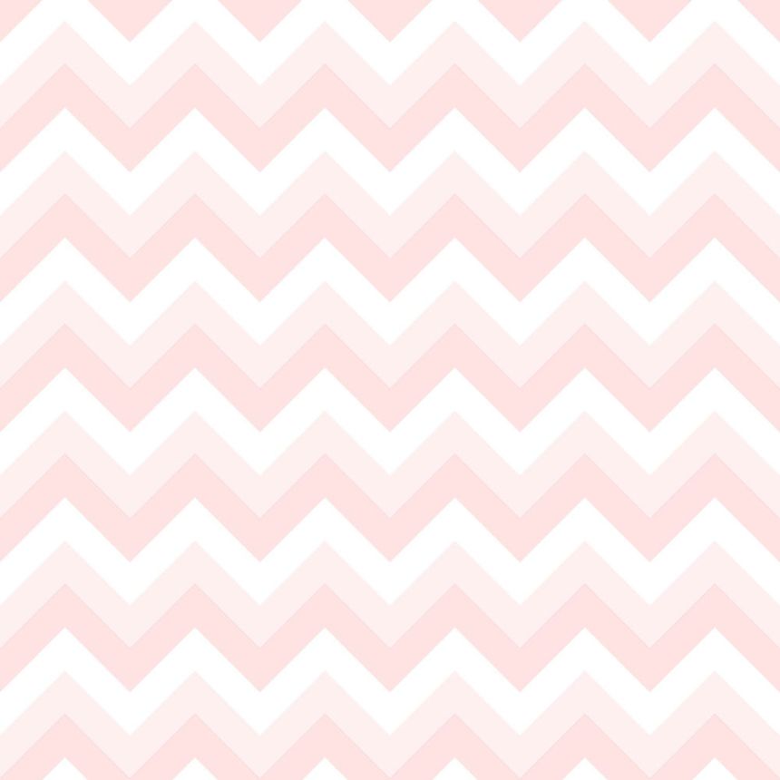 Weiß-rosa Vliestapete für die Wand, geometrisches Zickzack-Muster 128857, Little Bandits, Esta