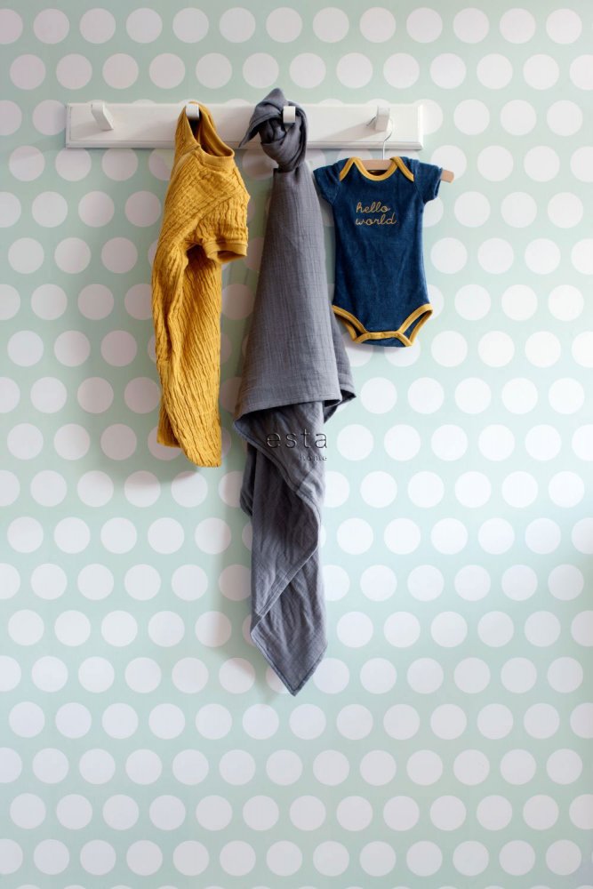 Vliestapete Grün mit weißen Punkten 128711, Little Bandits, Esta