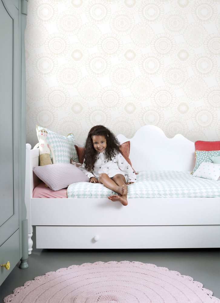 Metallic grau-weiß florale Vliestapete für die Wand 138910, Little Bandits, Esta