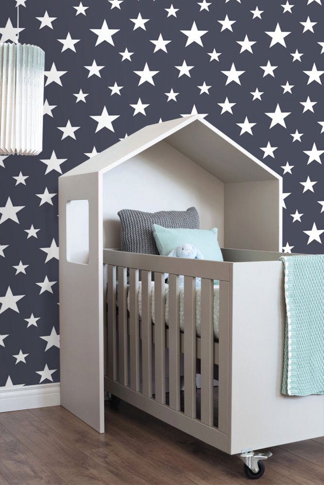 Dunkelblaue Vliestapete mit weißen Sternen 138933, Little Bandits, Esta