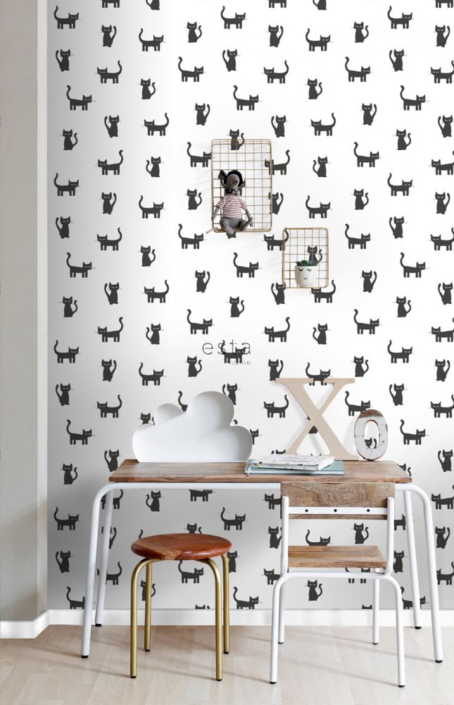 Weiße Vliestapete mit schwarzen Katzen 138928, Little Bandits, Esta