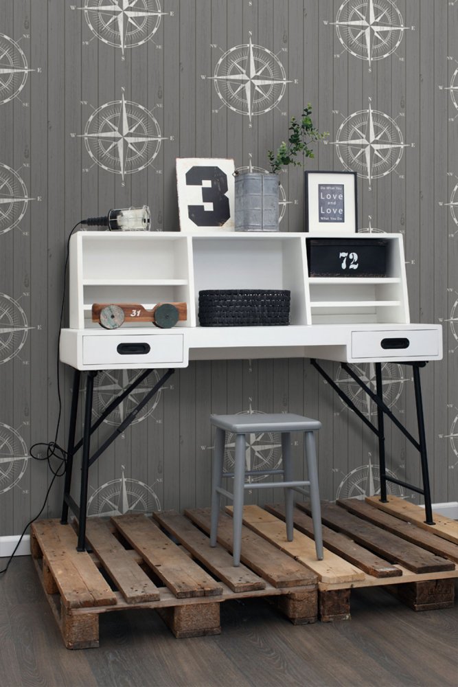 Vliestapete, Kompass auf Holzbrettern 138976, Regatta Crew, Esta Home