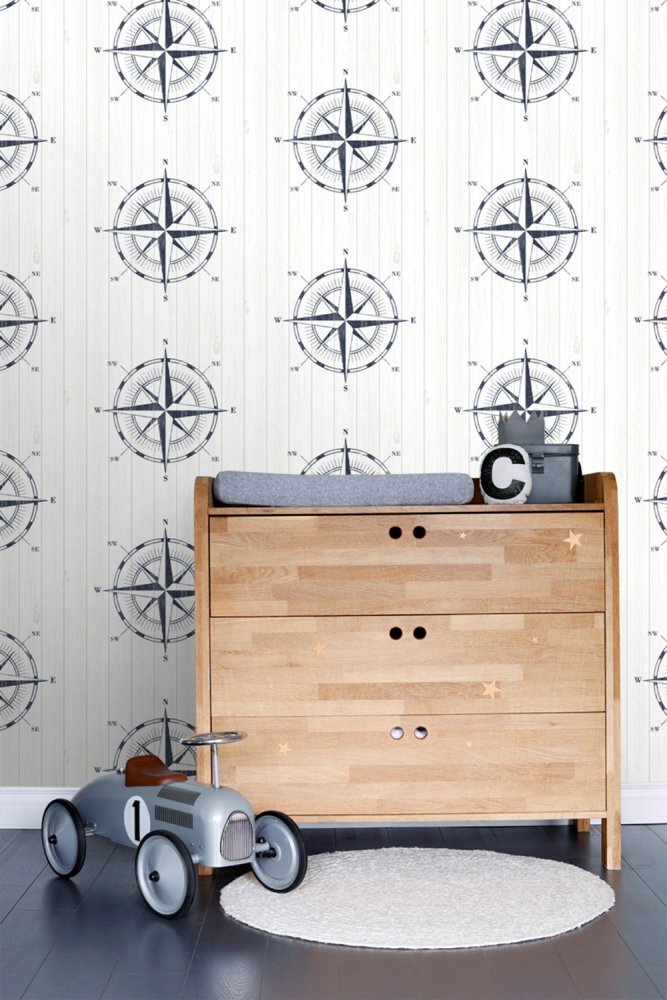 Vliestapete, Kompass auf Holzbrettern 138975, Regatta Crew, Esta Home