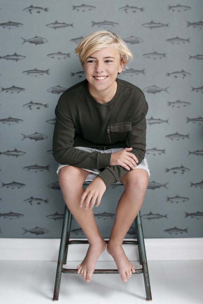 Weiße Vliestapete mit silbernen Fischen 138966, Regatta Crew, Esta