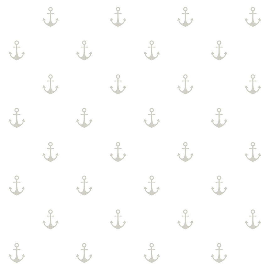 Vliestapete weiß, silberne Anker 138964, Regatta Crew, Esta Home