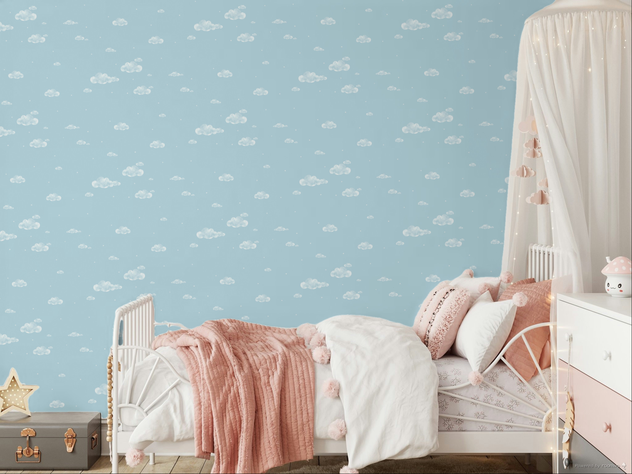 Blaue Papiertapete, Wolken, Himmel, Sterne 458-1, Pippo, ICH Wallcoverings