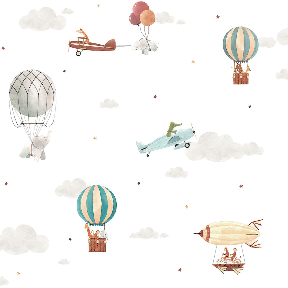 Papier, Kindertapete mit Tieren, Flugzeugen, Luftballons 456-2, Pippo, ICH Wallcoverings