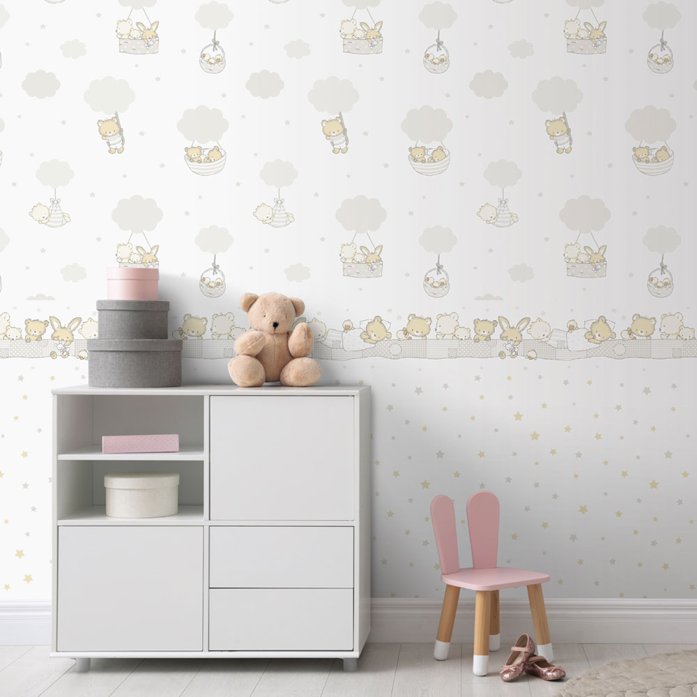 Papier, Kindertapete mit Tieren auf Wolken 452-2, Pippo, ICH Wallcoverings