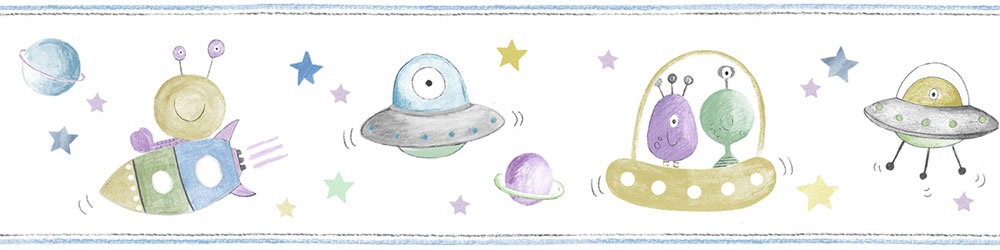 Selbstklebende Tapetenbordüre für Kinder Marsianer 3454-1, Oh lala, ICH Wallcoverings