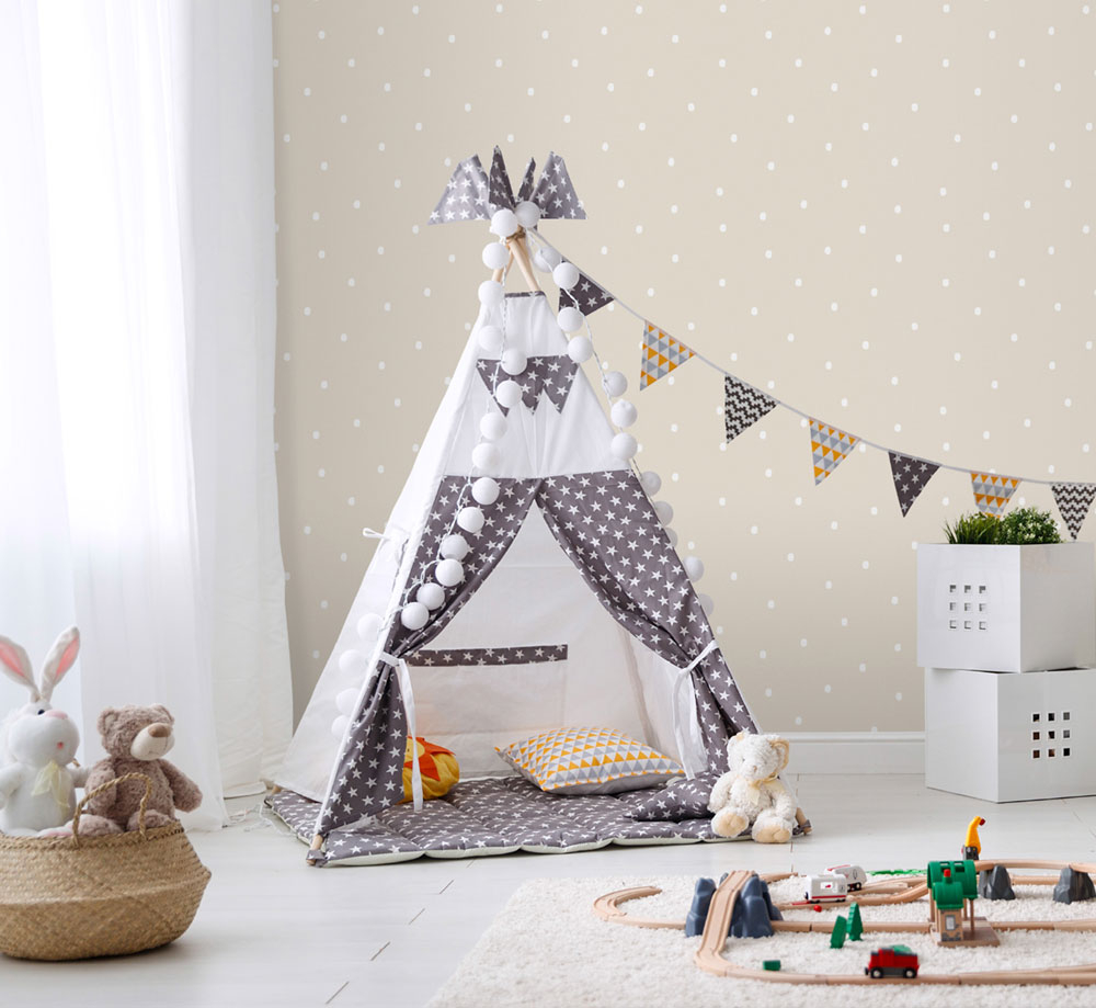 Blaue Papiertapete mit weißen Punkten 3360-1, Oh lala, ICH Wallcoverings