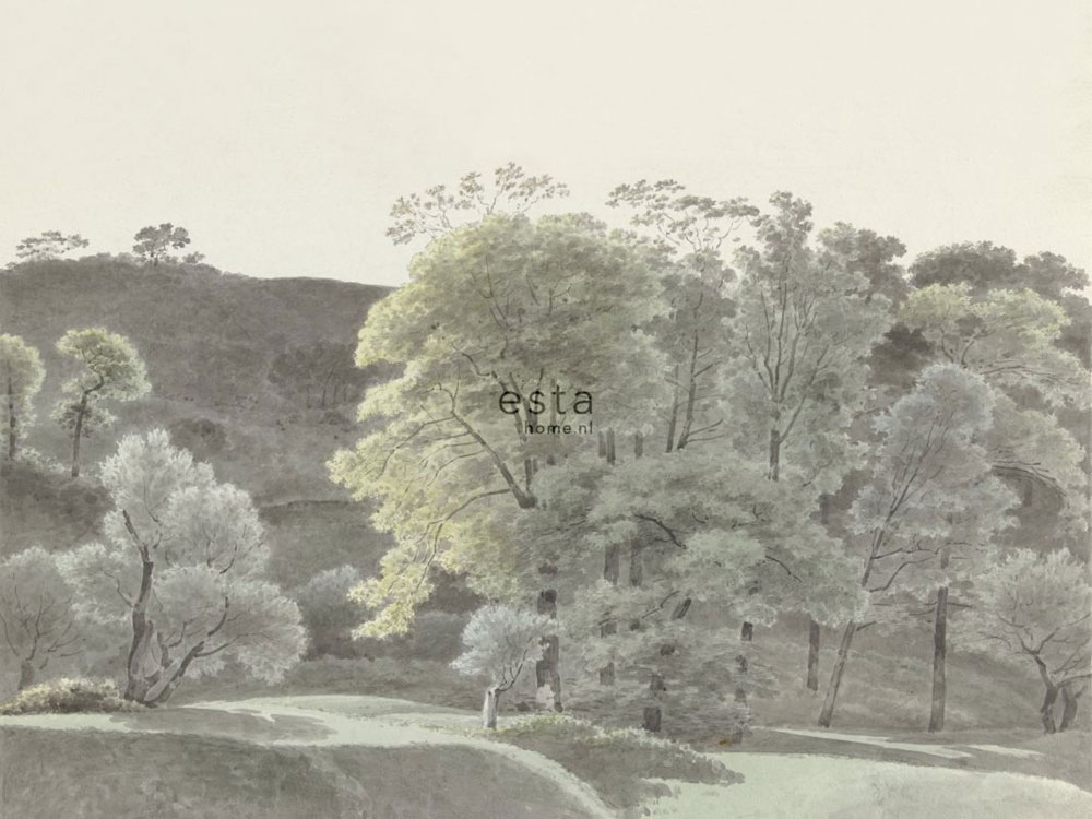 Fototapete, Landschaftszeichnung, Bäume, Tapete Wandbilder 158892, 372 x 279 cm, Blush, Esta Home