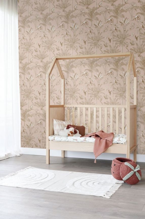 Rosa Tapete - Affen, Palmen, tropische Blätter, Vliestapete 158943, Paradise, Esta Home