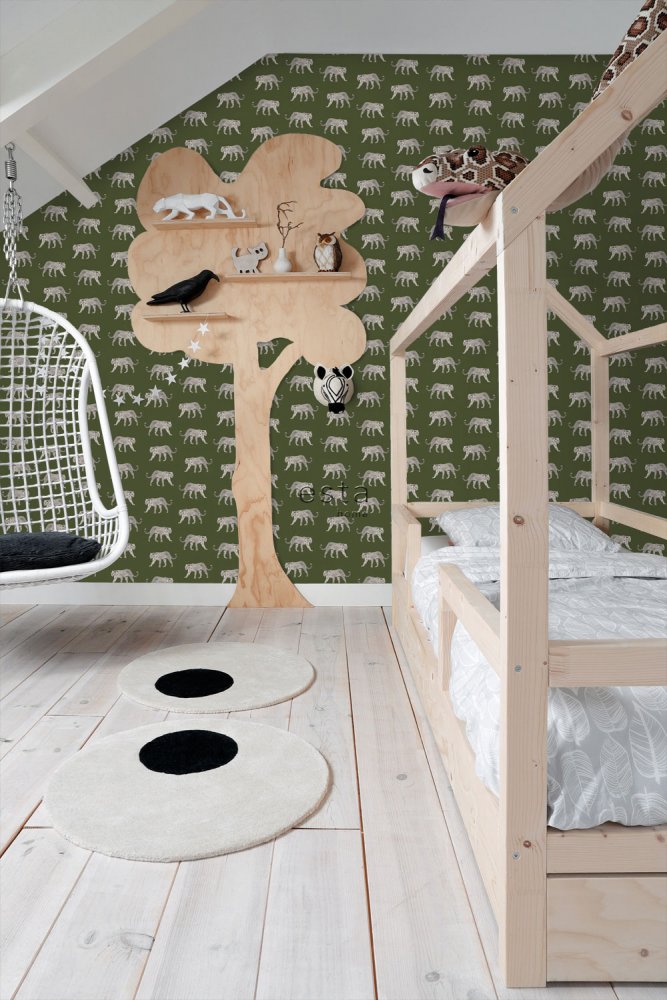 Grüne Tapete mit Leoparden, Vliestapete 139179, Paradise, Esta Home