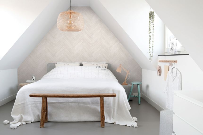 Tapete in cremefarbener Holzoptik, Parkett, 139173, Paradise, Esta Home