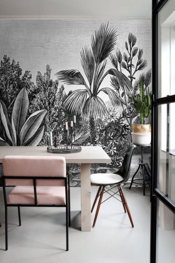 Schwarz-weiß Fototapete - Dschungel, Palmen, Tapete Wandbilder 158953, 350x279cm, Paradise, Esta