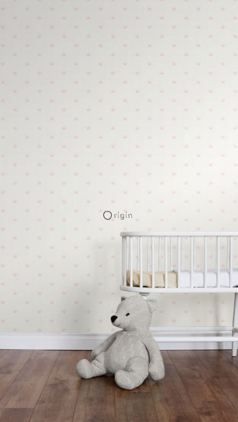 Metallic-Tapete mit rosa Kronen, Vliestapete - 347702, Precious, Origin