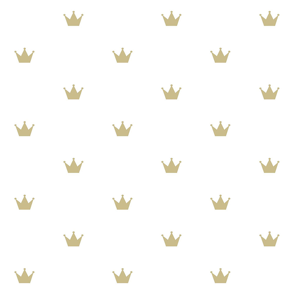 Weiße Kindertapete mit goldenen Krönchen, Vliestapete 347678, Precious, Origin