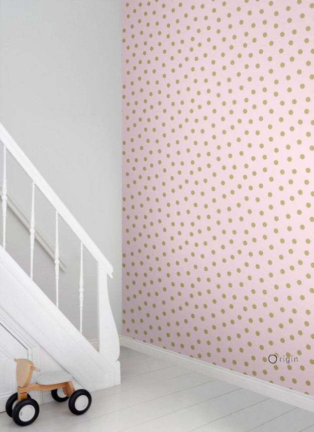 Rosa Tapete mit goldenen Tupfen, Vliestapete 347677, Precious, Origin