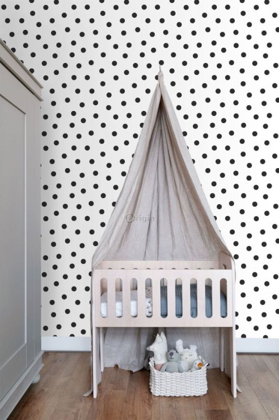 Weiße Tapete mit schwarzen Tupfen, Vliestapete 347675, Precious, Origin