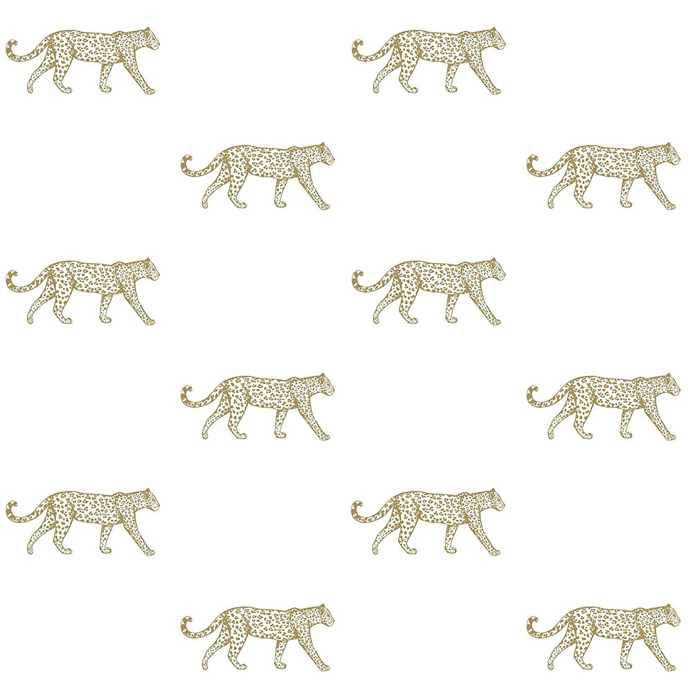 Weiße Tapete mit goldenen Leoparden, Vliestapete 347685, Precious, Origin